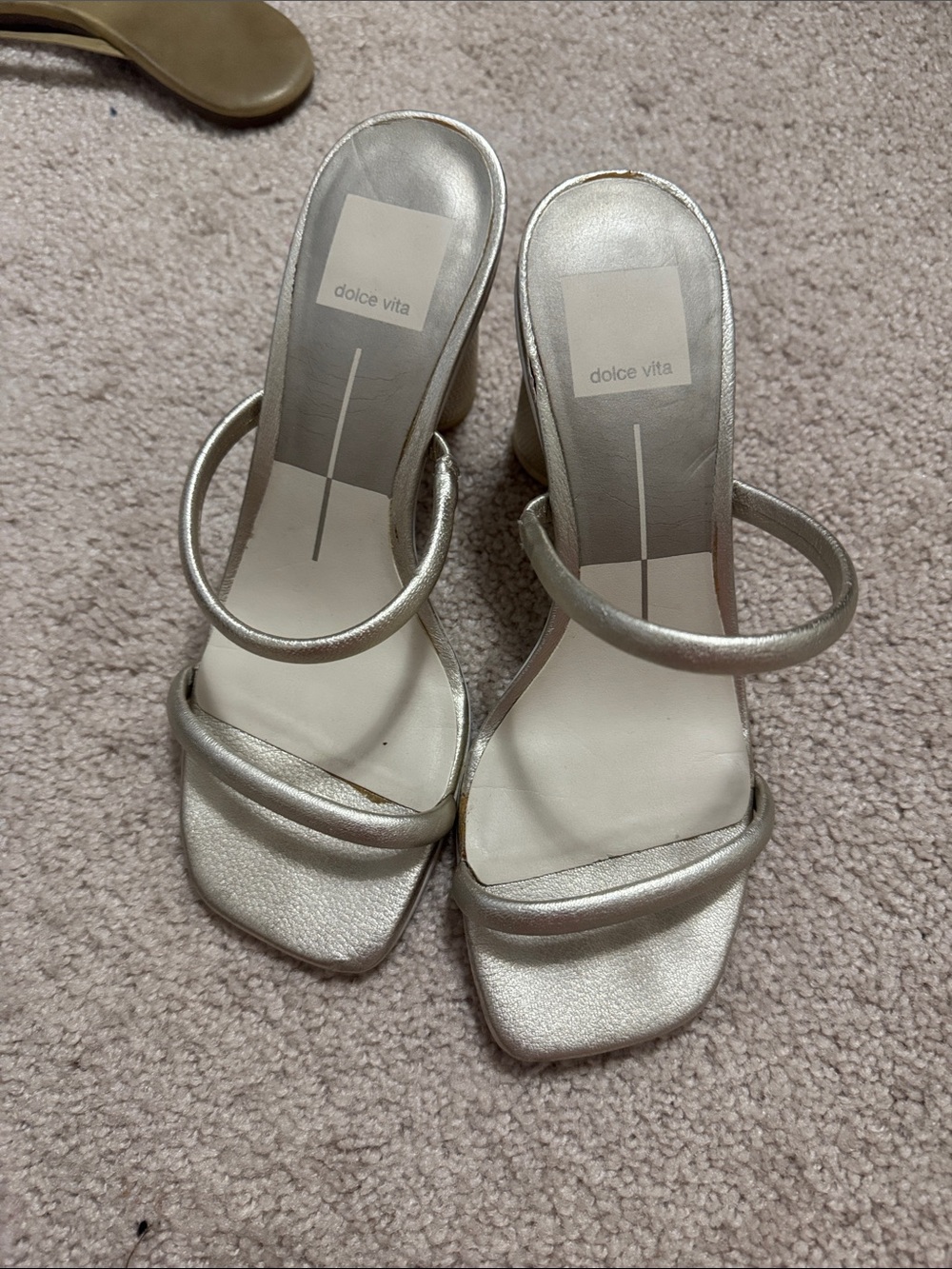 Dolce Vita Metallic Silver Double-Strap Square-Toe Heels